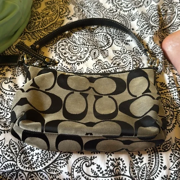 Coach Black and Gray/Tan Signature Shoulder Bag with Leather Trim - Picture 3 of 7